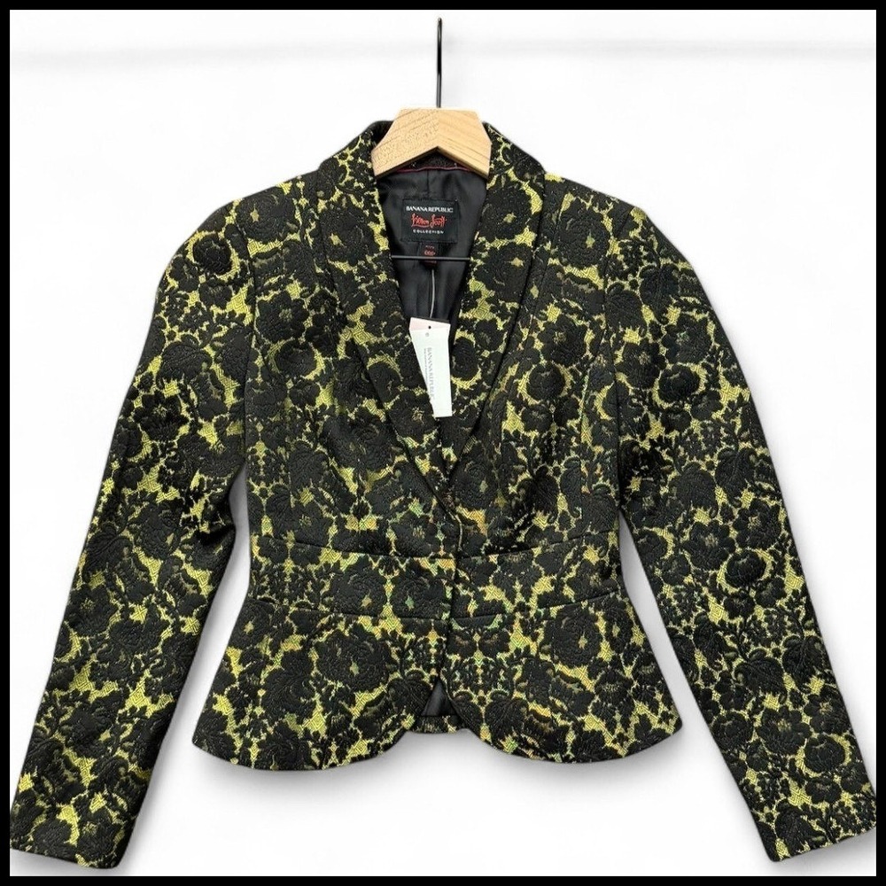 Banana Republic L'WREN SCOTT Jacquard Peplum Blazer Bright Celery NEW‎ Glam 00P
